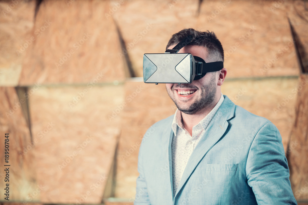 Guy having fun with VR glasses Guy having fun with VR glasses