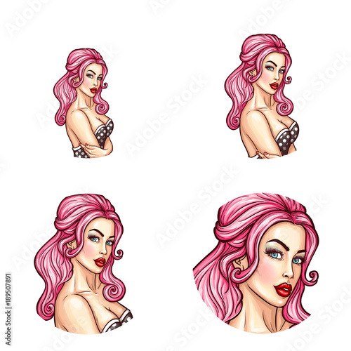 Vector pop art avatar of pin up sexy girl for networking. Great icon for invitation to parties or advertising discounts and sales.