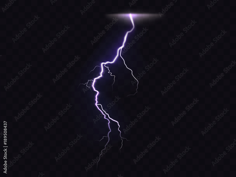Vector illustration of 3d realistic lightning or thunderbolt isolated ...
