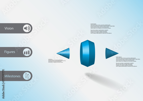 3D illustration infographic template with two spiked cone vertically divided to three parts