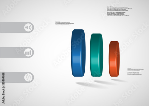 3D illustration infographic template with cylinder vertically divided to three parts