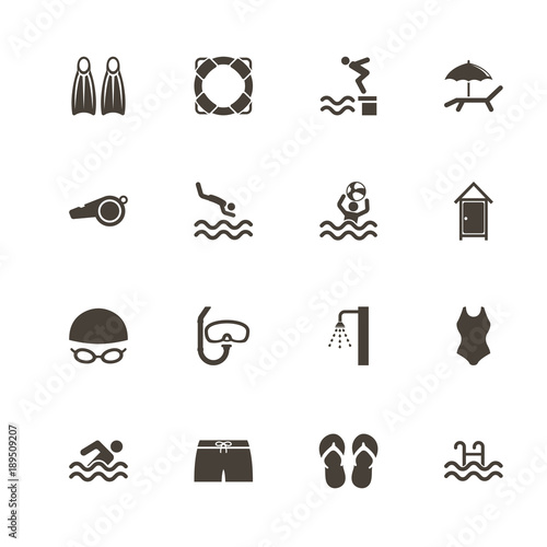 Water Pool icons. Perfect black pictogram on white background. Flat simple vector icon.