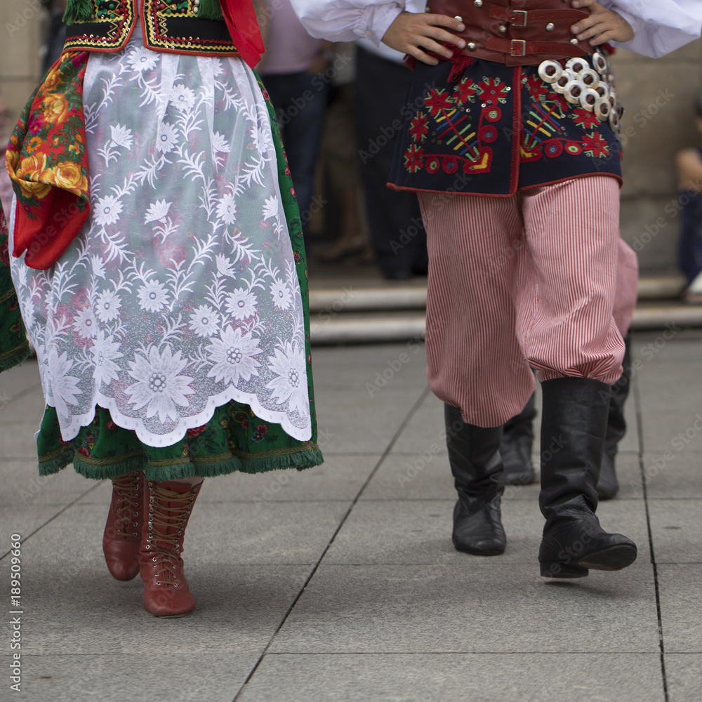 Polish folk dance group with traditional costume