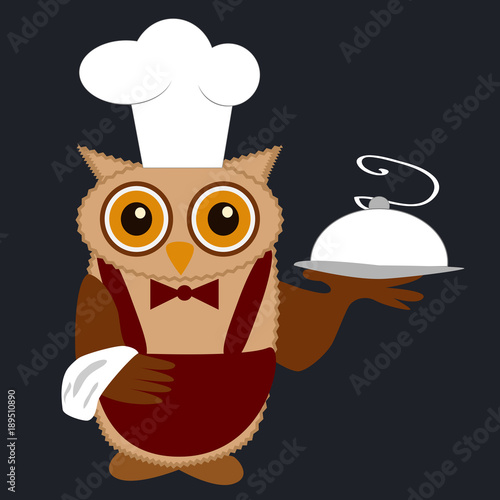 Owl Chef in a Chef's Cap with a fragrant dish