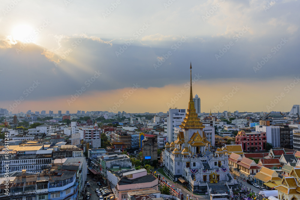 High angle view of Bangkok in the early morning or evening. with sky and clound
