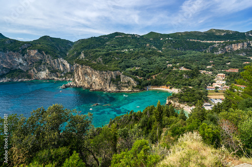 Scenic view on Paleokastritsa bay in Corfu  Greece.
