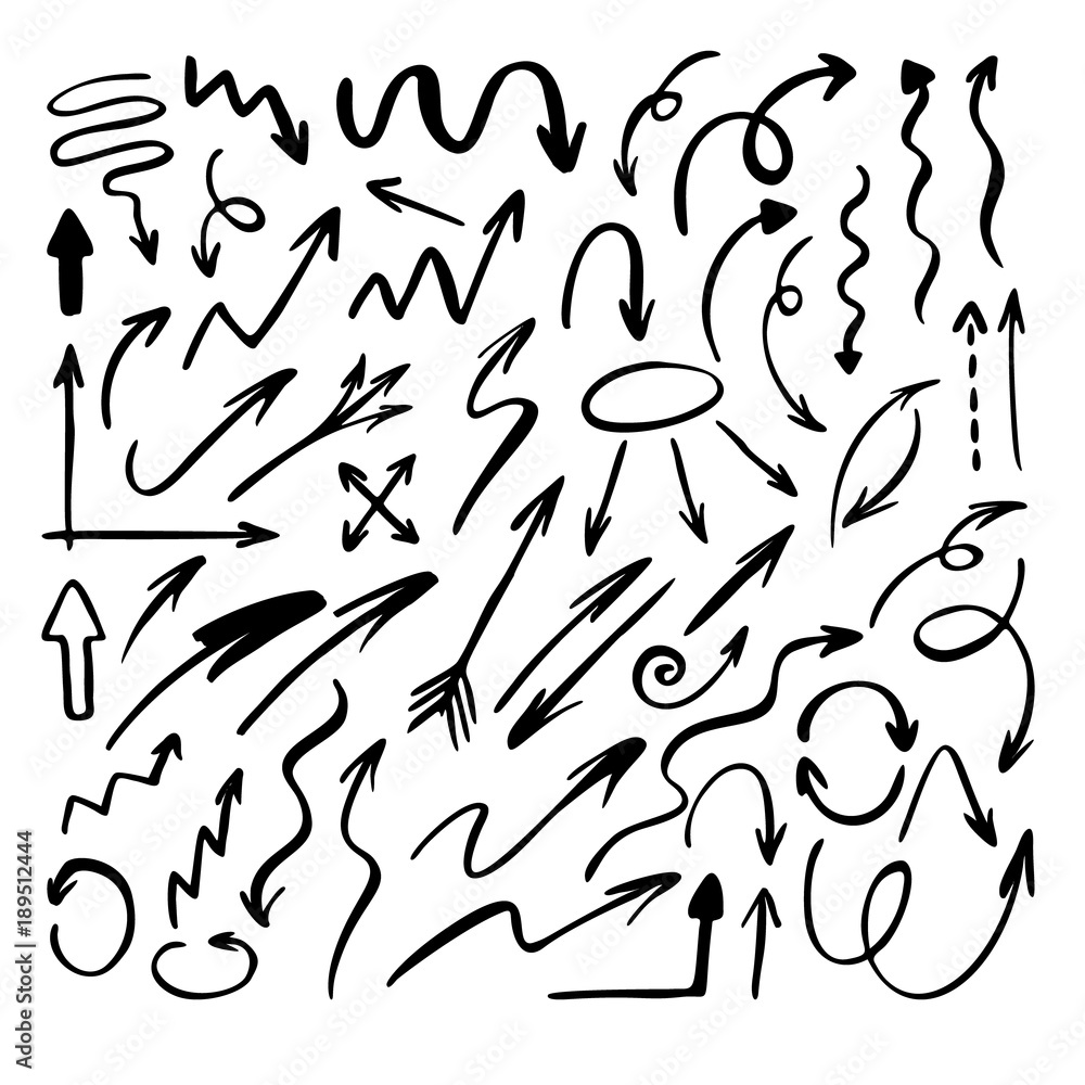 Hand drawn arraws set. Vector icon.