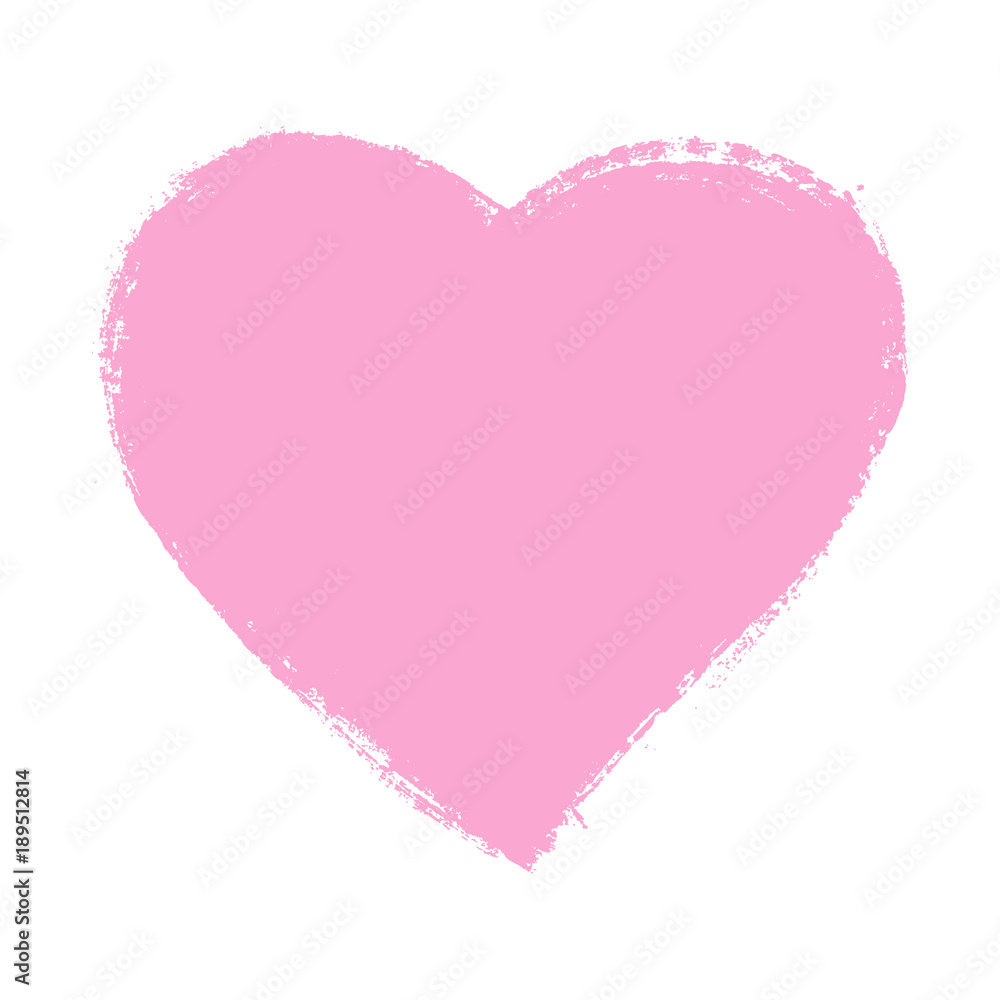 Vector ink pink heart shape, symbol on Happy Valentines Day. Grunge style