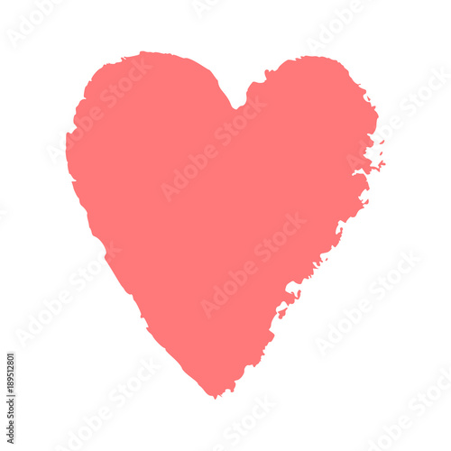 Vector ink pink heart logo, shape, symbol on Happy Valentines Day. Silhouette in grunge style