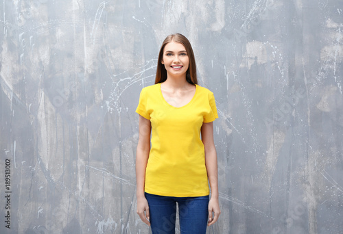 Young woman in color t-shir...