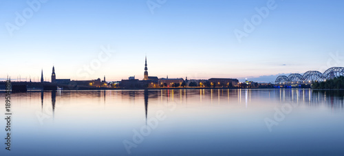 Photography View on Riga cityline panorama in early morning over river Daugava