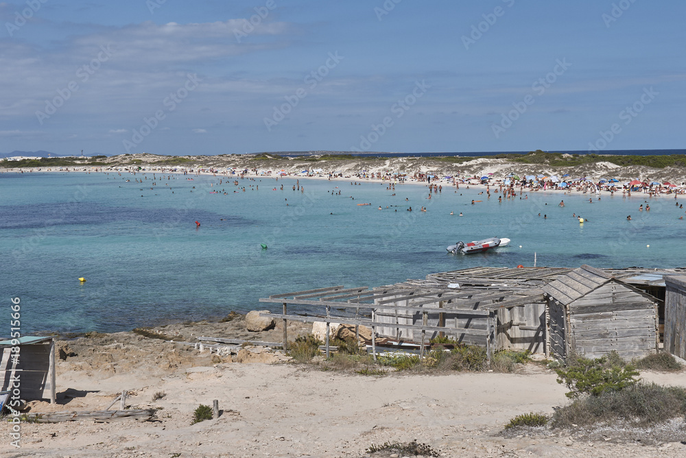 Formentera, Spain - September 08, 2016 : View of Platja de ses Illetes