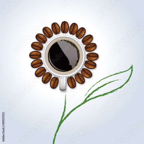 café - concept - tasse de café - fleur - publicité - symbole - petit déjeuner - grain de café