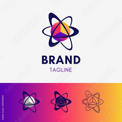 Orbit Planet Triangle Logo template icon symbol in modern gradient multicolor