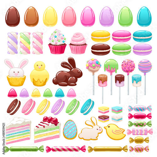Colorful easter icons set vector illustration.