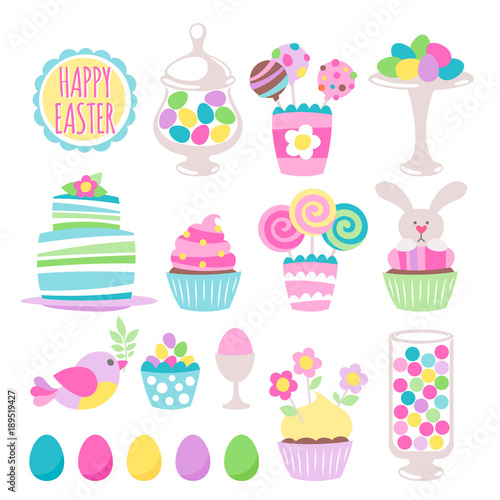 Colorful easter icons set vector illustration.