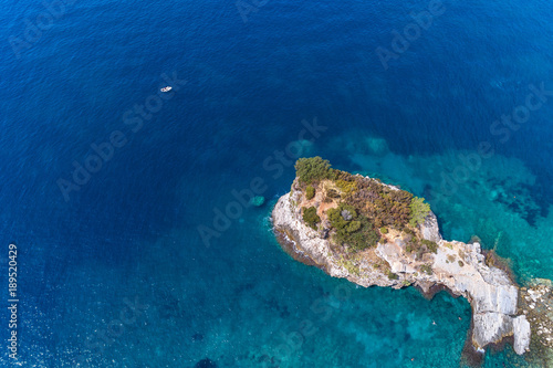 Aerial view on the beach on the island of St. Nicholas. Montenegro. © alexkazachok