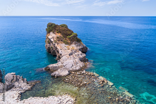 Aerial view on the beach on the island of St. Nicholas. Montenegro. 