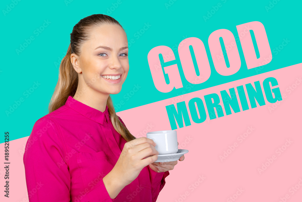 Beautiful and smiling woman with a cup of coffee Beautiful and smiling woman with a cup of coffee
