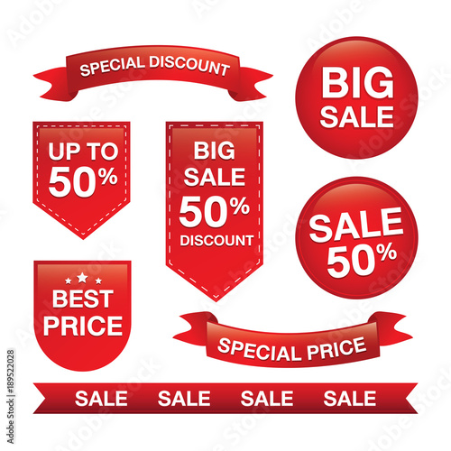 Set of sale tags with text, Special Discount, best price, 50% off. Labels for banner , flyers, poster and website.