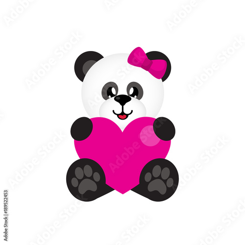 Fototapeta Naklejka Na Ścianę i Meble -  cartoon cute panda girl with heart sitting
