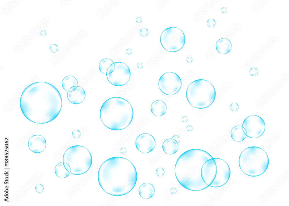 Blue air bubbles  on white  background.