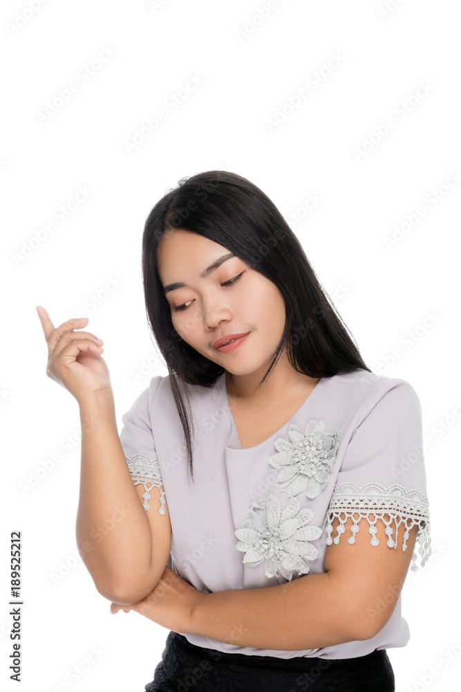 Beautiful asian businesswoman thinking portrait studio on white background Beautiful asian businesswoman thinking portrait studio on white background