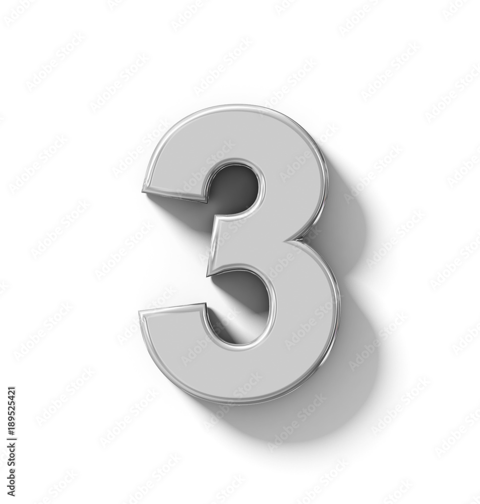 number 3 3D silver isolated on white with shadow - orthogonal projection number 3 3D silver isolated on white with shadow - orthogonal projection