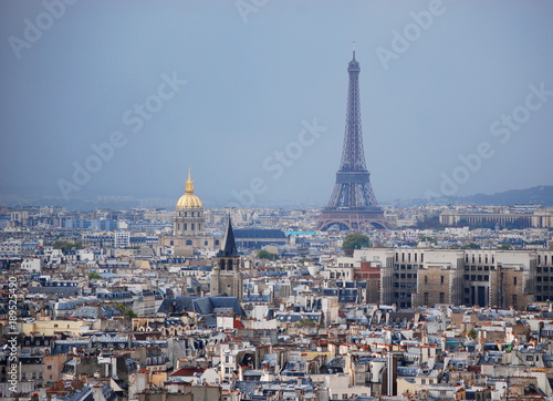 The Paris skyline showing the Eiffel Tower  Napoleons Tomb and various rooftops