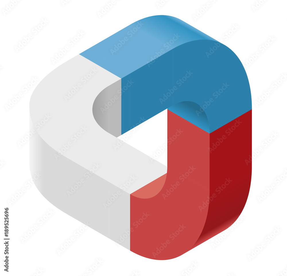 Abstract curved vector shape reminiscent of technological development, nanotechnology component. Isometric brand of scientific institution, research center, laboratories, spatial paradox. Abstract curved vector shape reminiscent of technological development, nanotechnology component. Isometric brand of scientific institution, research center, laboratories, spatial paradox.