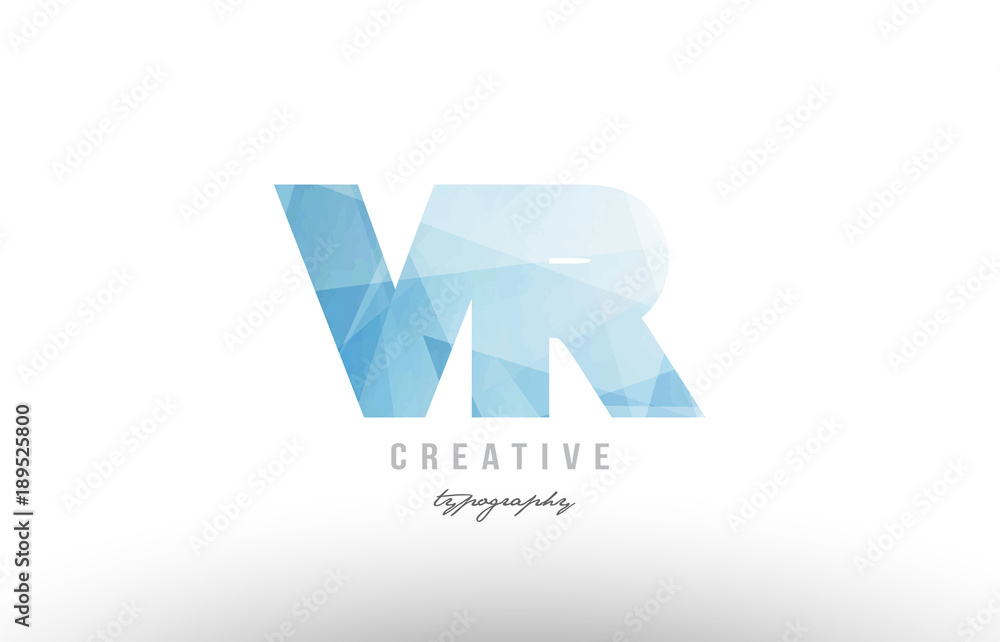 Obraz premium vr v r blue polygonal alphabet letter logo icon combination