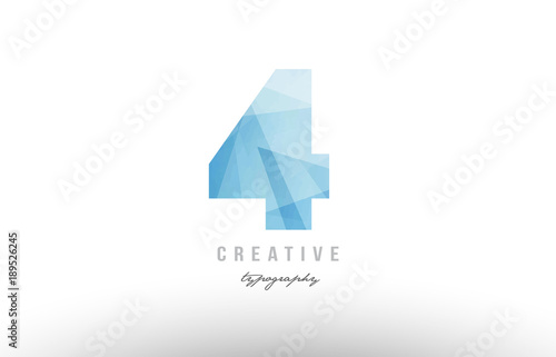 4 four blue polygonal number logo icon design