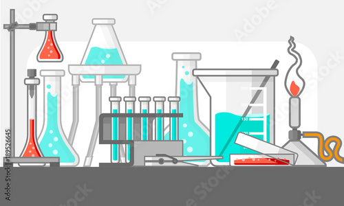 Scientific and laboratory materials and tools in Still Life composition. Flat design concept. Vector illustration.