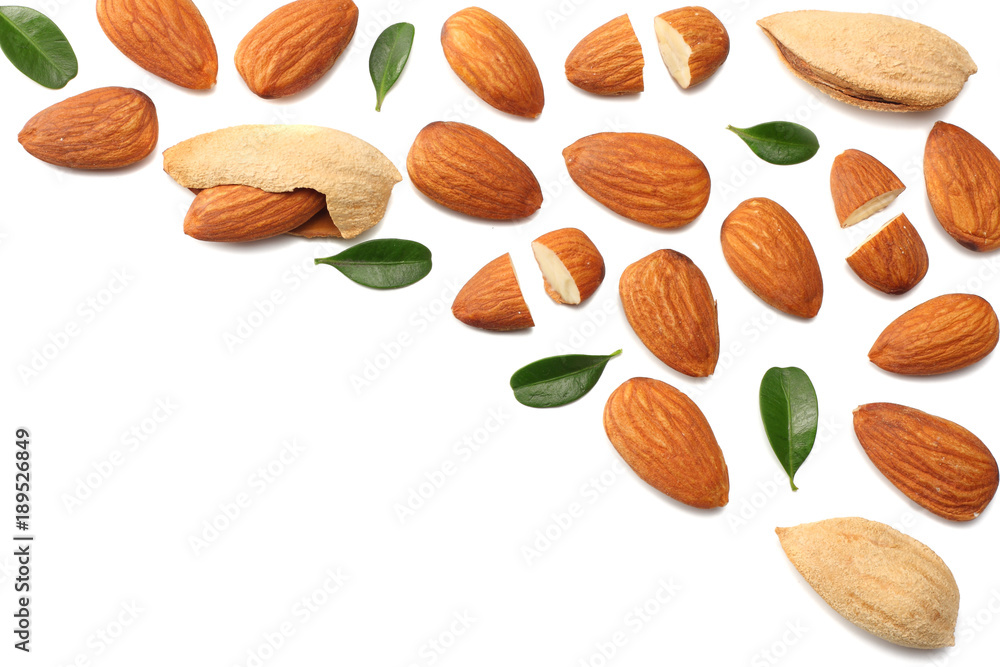 almonds isolated on white background top view almonds isolated on white background top view