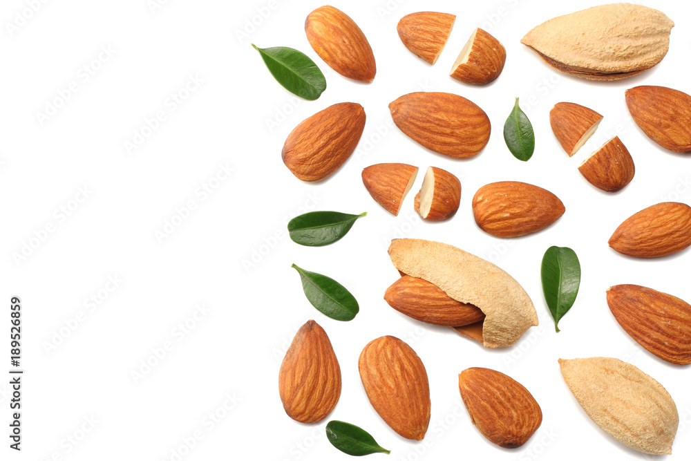 almonds isolated on white background top view almonds isolated on white background top view