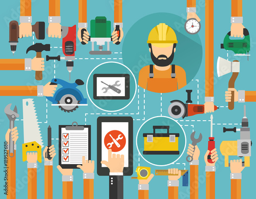 Online call repairerman flat design isolated vector illustration