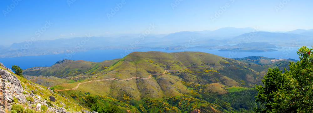 Fototapeta premium Mountain an sea view of Pantokrator, Corfu, Greece