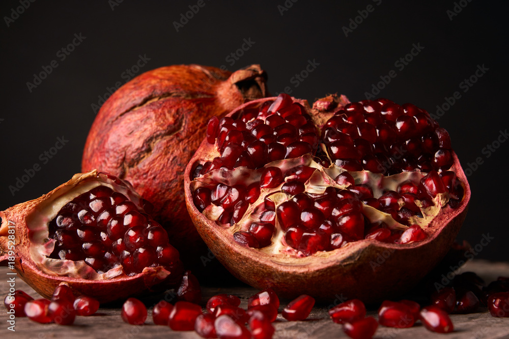 Juicy Pomegranate and pomegranate seeds Juicy Pomegranate and pomegranate seeds