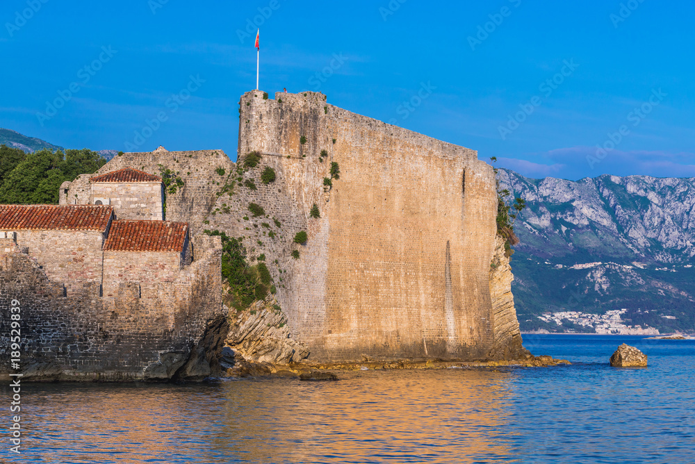 Old Town citadel in Budva town over Adriatic Sea, Montenegro