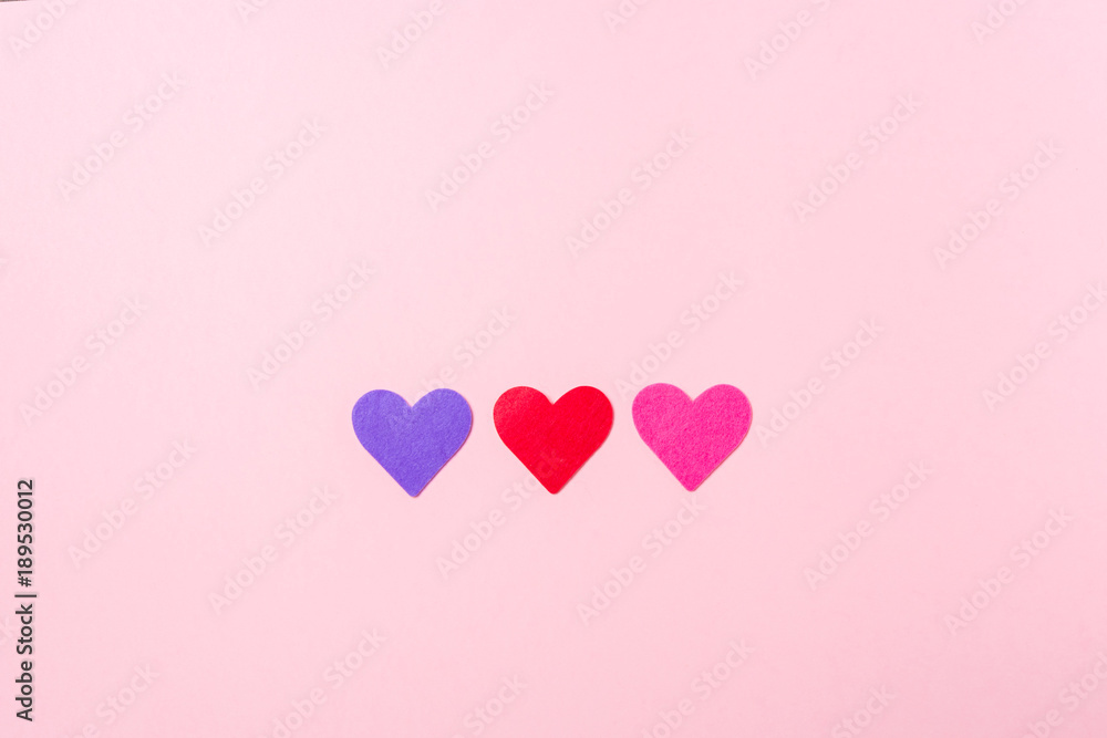 Purple, red and pink heart on pink background. Love concept. Saint Valentine's Day concept. Mother's day concept.