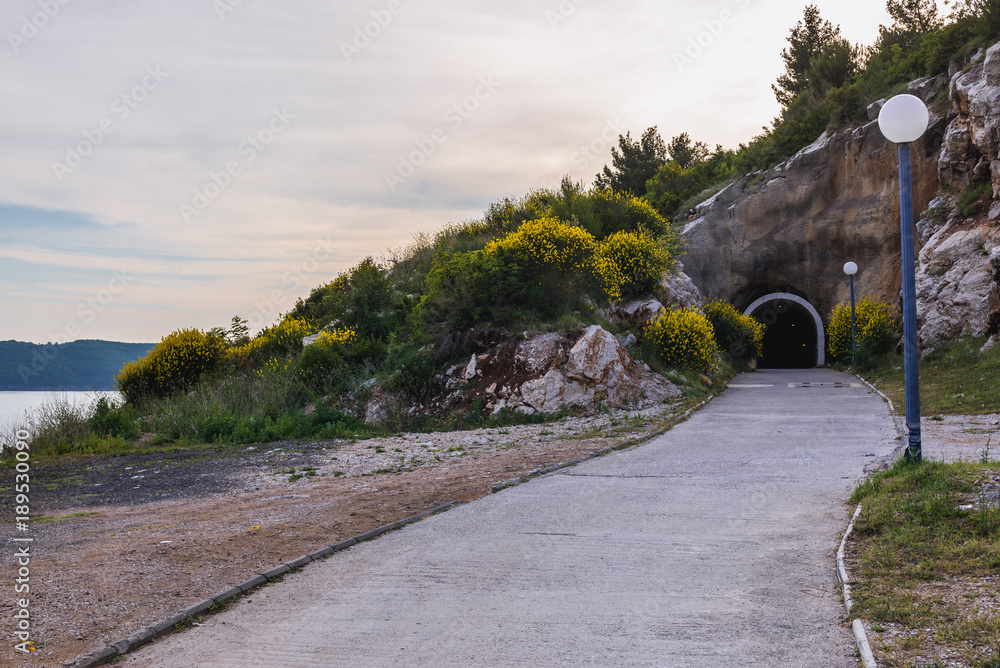 Entrance to the tunnel in Rafailovici, small town near Budva, Montenegro