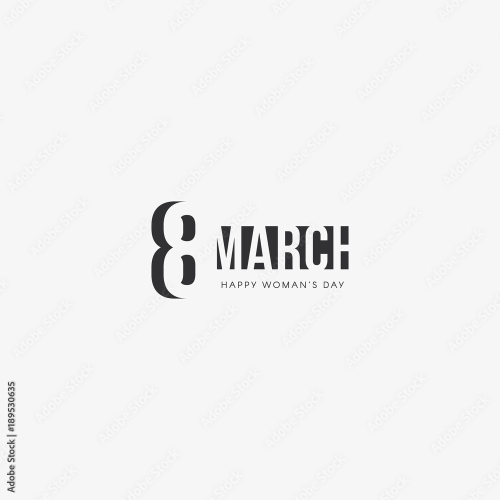 8 March, Happy International Women's Day, Black negative space vector logo. 8 March, Happy International Women's Day, Black negative space vector logo.