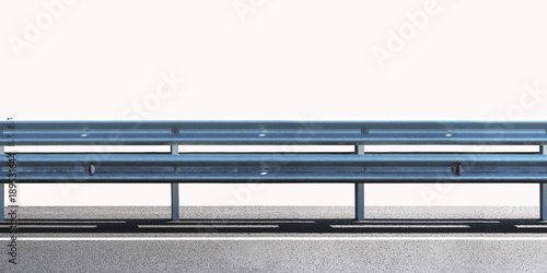 Barrier, designed to prevent the exit of the vehicle from the curb or bridge, moving across the dividing strip. Guarding rail panorama isolated on white background
