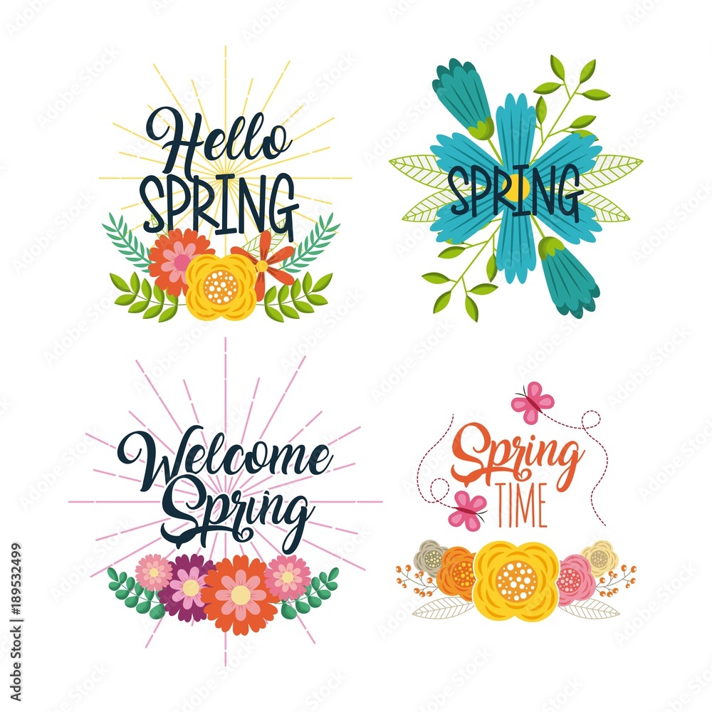 set of spring typographic badges floral labels vector illustration set of spring typographic badges floral labels vector illustration