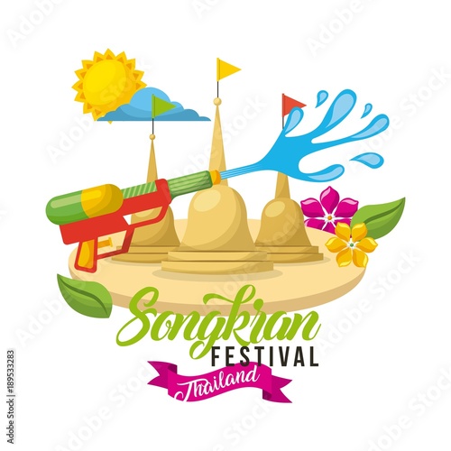 songkran festival thailand water fighter sunny day vector illustration