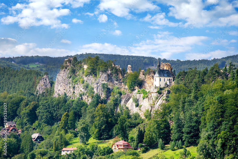 ruins of gothic castle Pantheon - Vranov in Mala Skala village from 14th cent., Bohemian Paradise region, Czech Republic