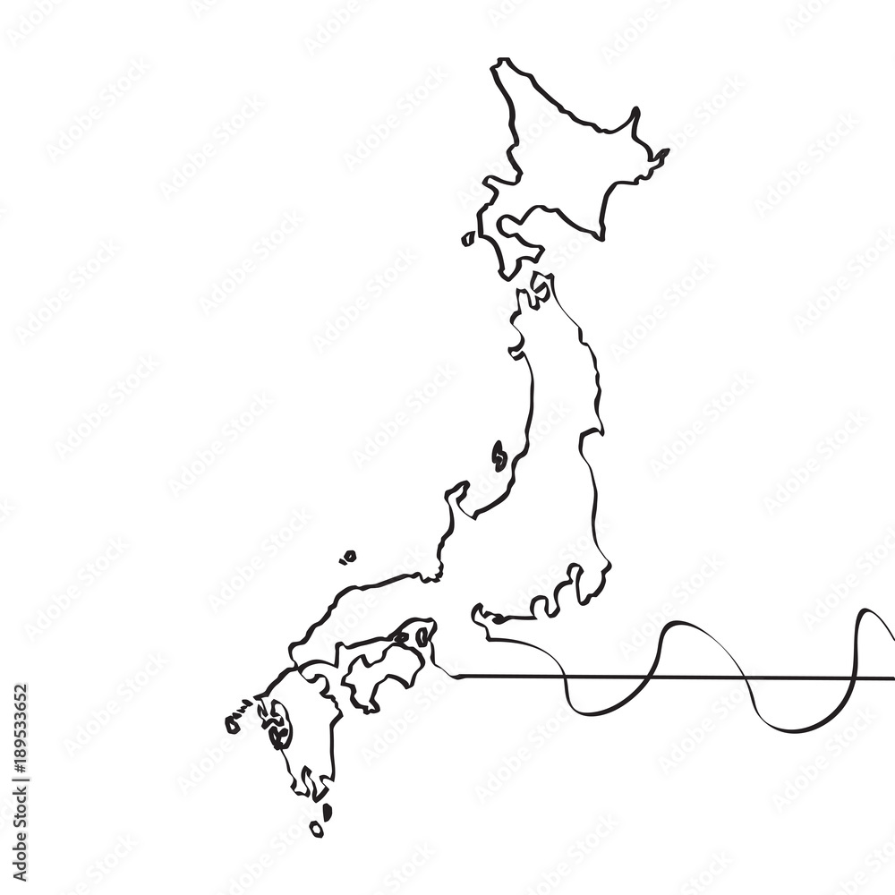 Map of Japan. Continous line