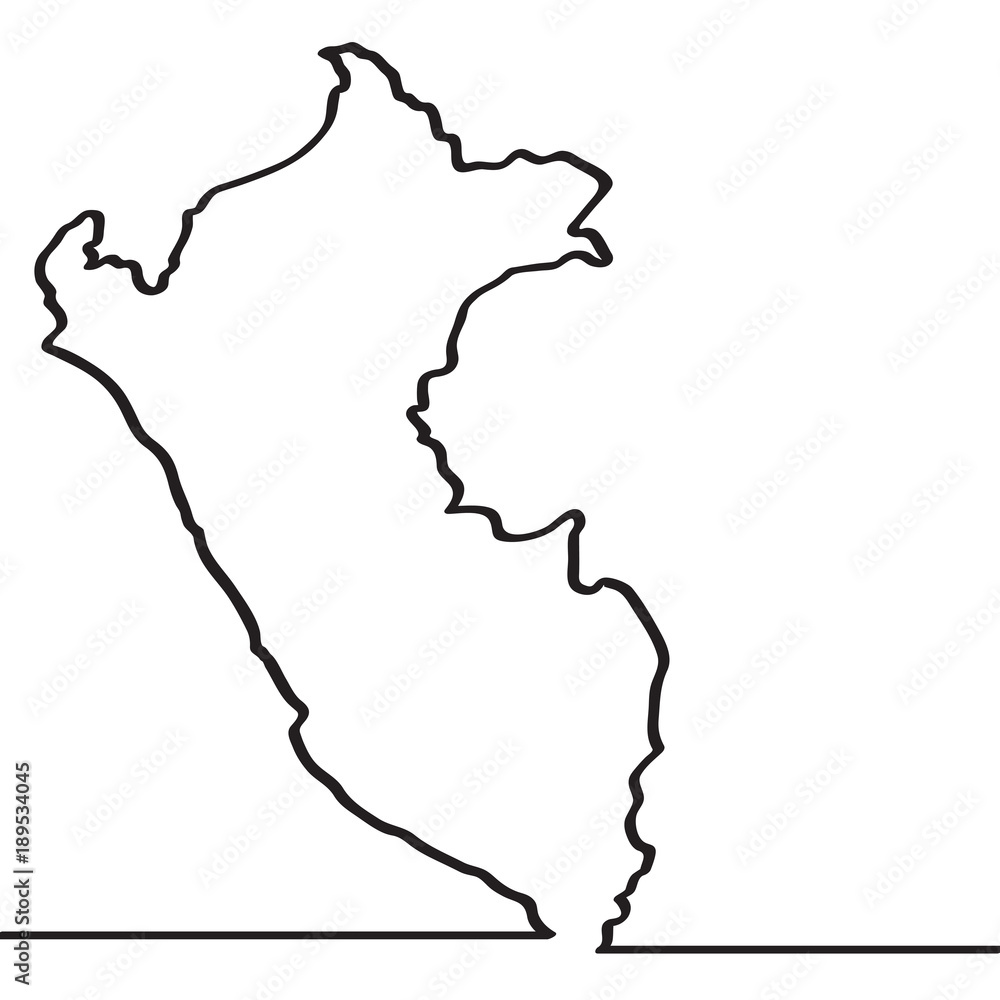 Map of Peru. Continous line