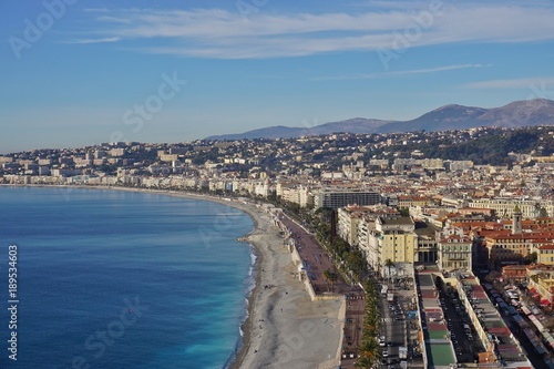 View of the Promenade des Anglais along the Mediterranean Sea in Nice, France © eqroy