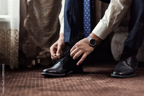 businessman clothes shoes  man getting ready for work groom morning before wedding ceremony